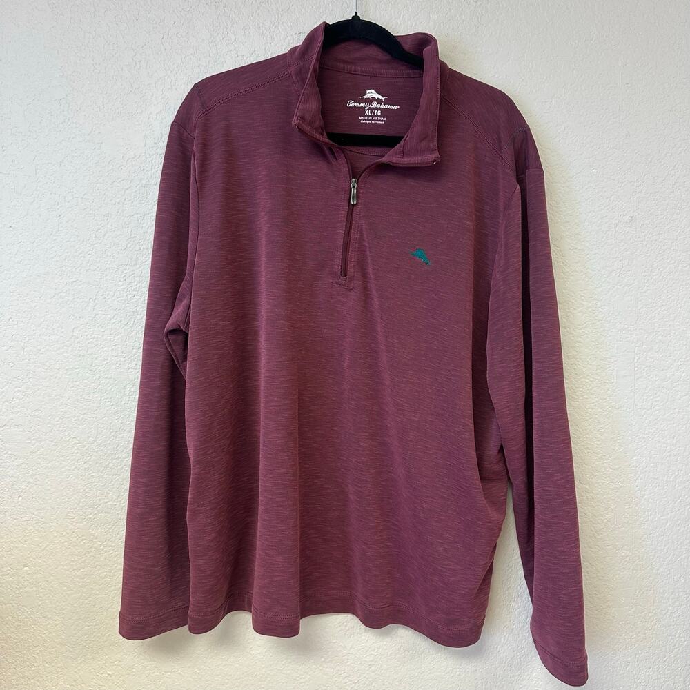 Tommy Bahama Men's 1/4 Zip Pullover Long Sleeve Polo Red Size XL